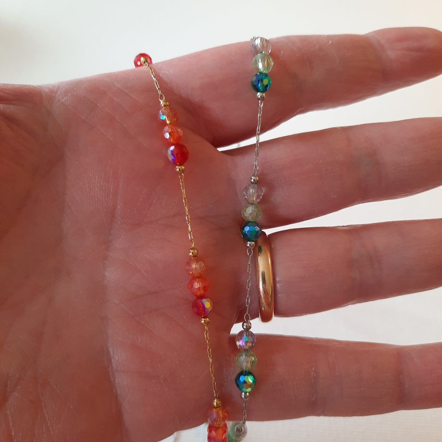 Stainless steel chain necklace and colored crystal beads