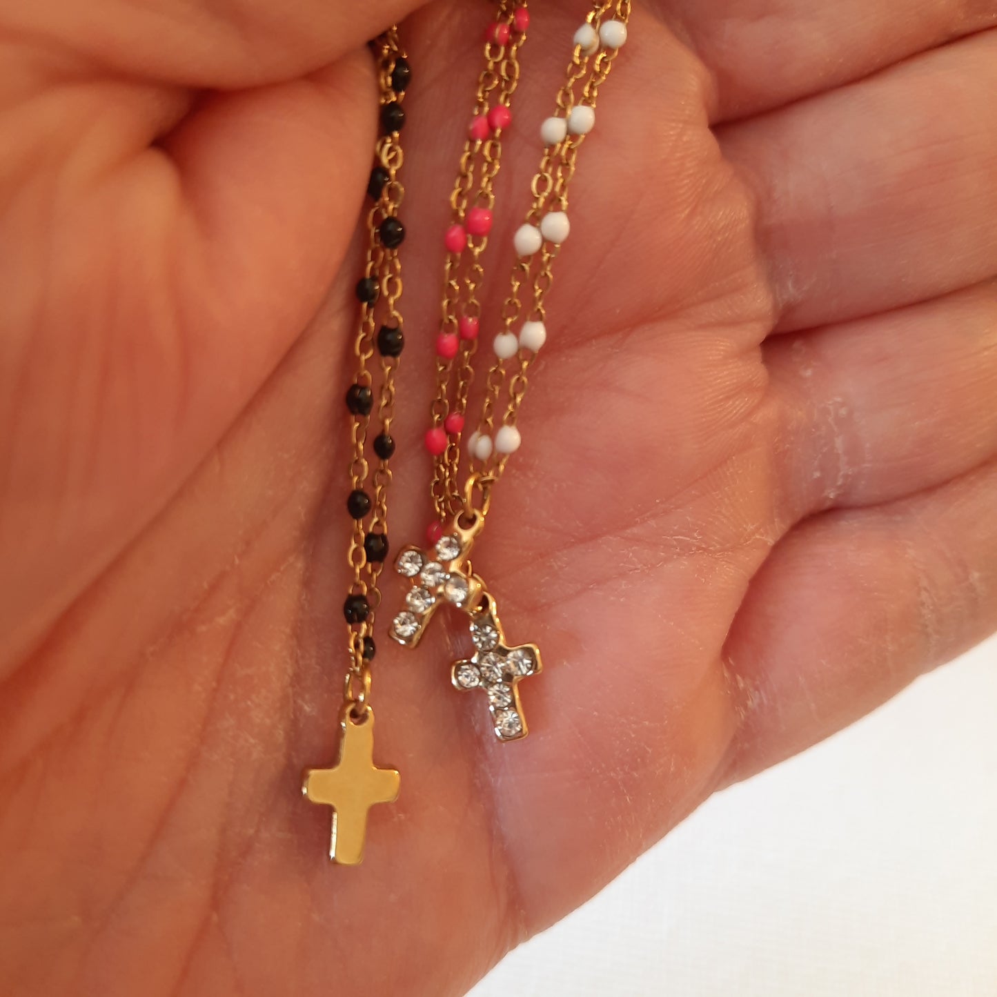 Stainless steel necklace 316 cross pendant and rhinestone adjustable stainless steel