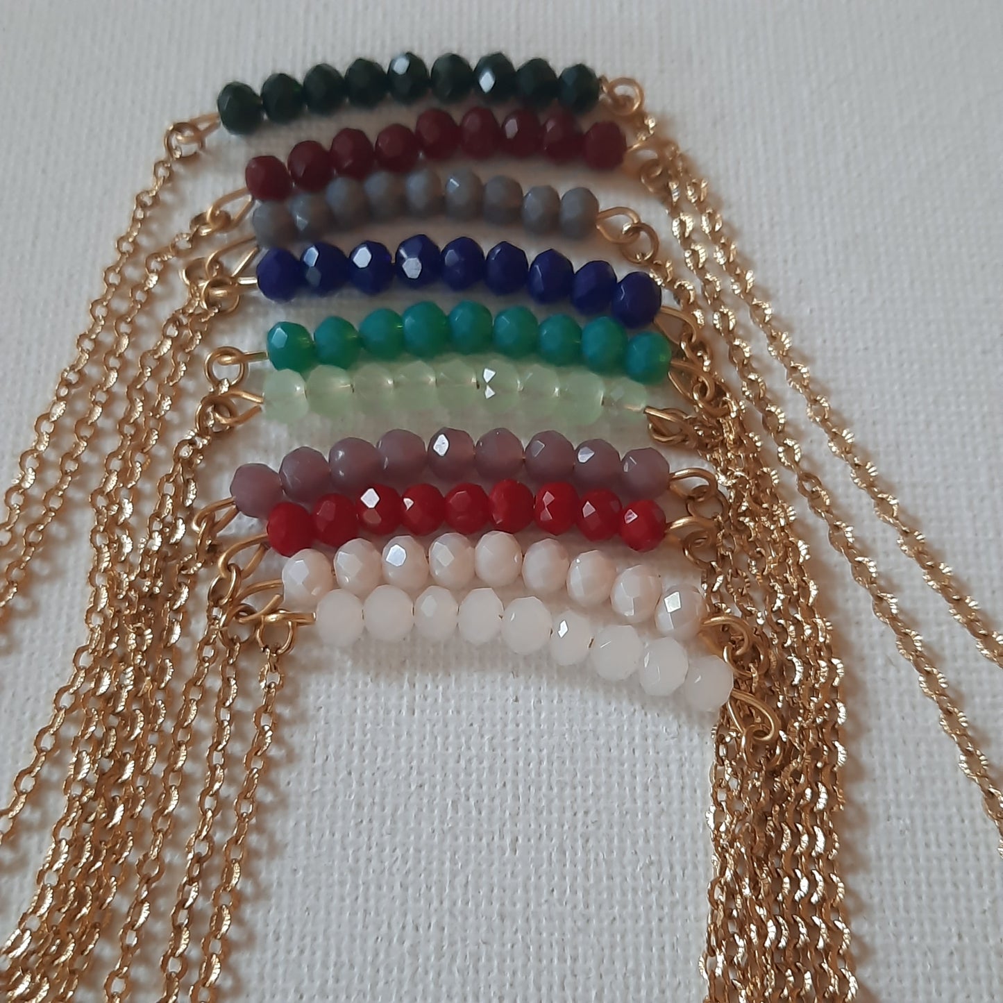 Bracelet chaîne acier inoxydable striée stainless steel 316 et perles en cristal à facettes sur mesure handmade