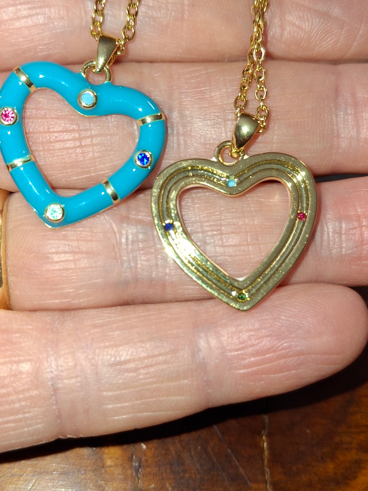 Gold chain necklace stainless steel 316 stainless steel 18K gold plated heart pendant colored enamel set with zirconium