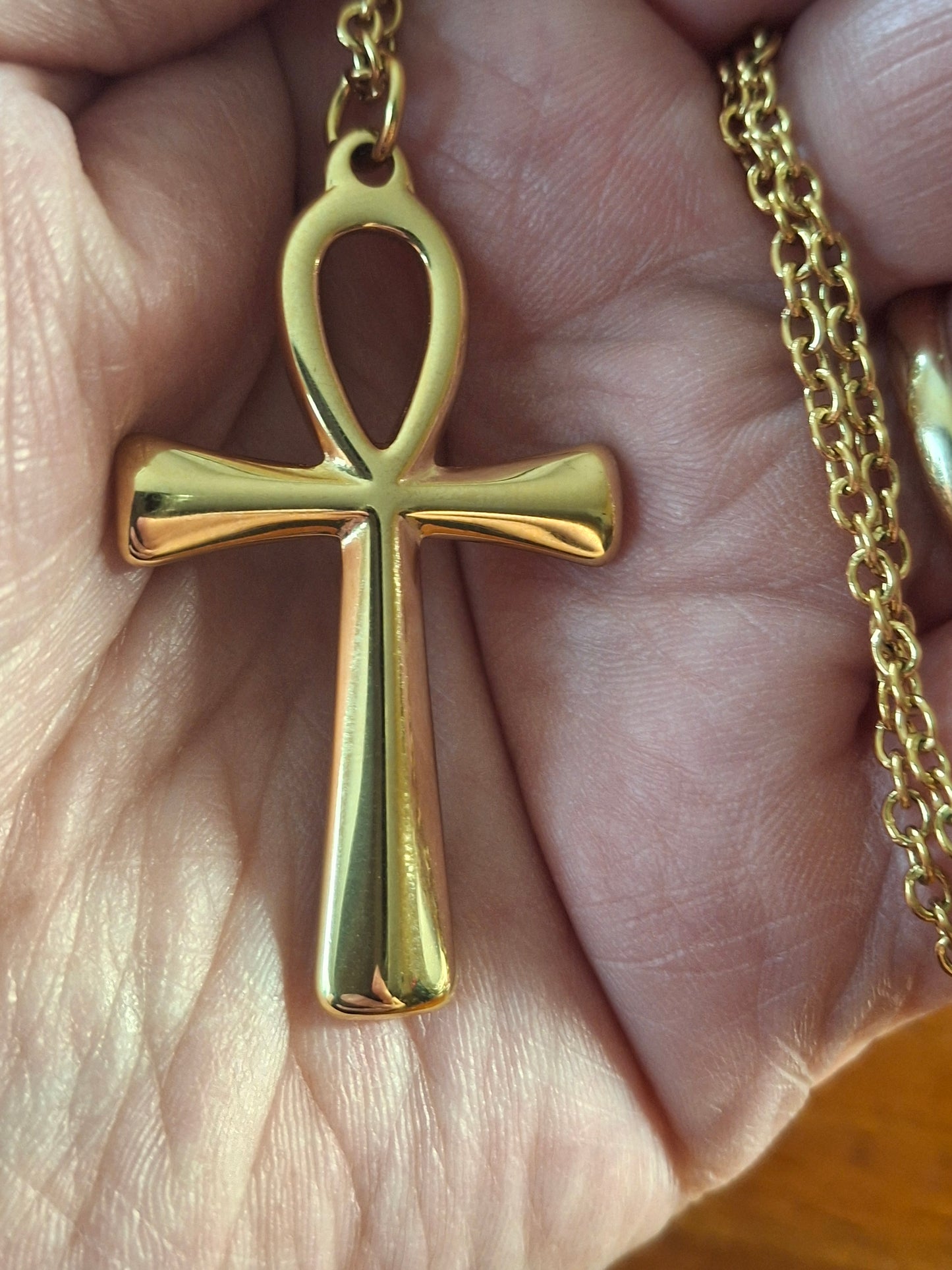 Collier chaîne dorée acier inoxydable stainless steel 316 croix ANKH stainless steel 316