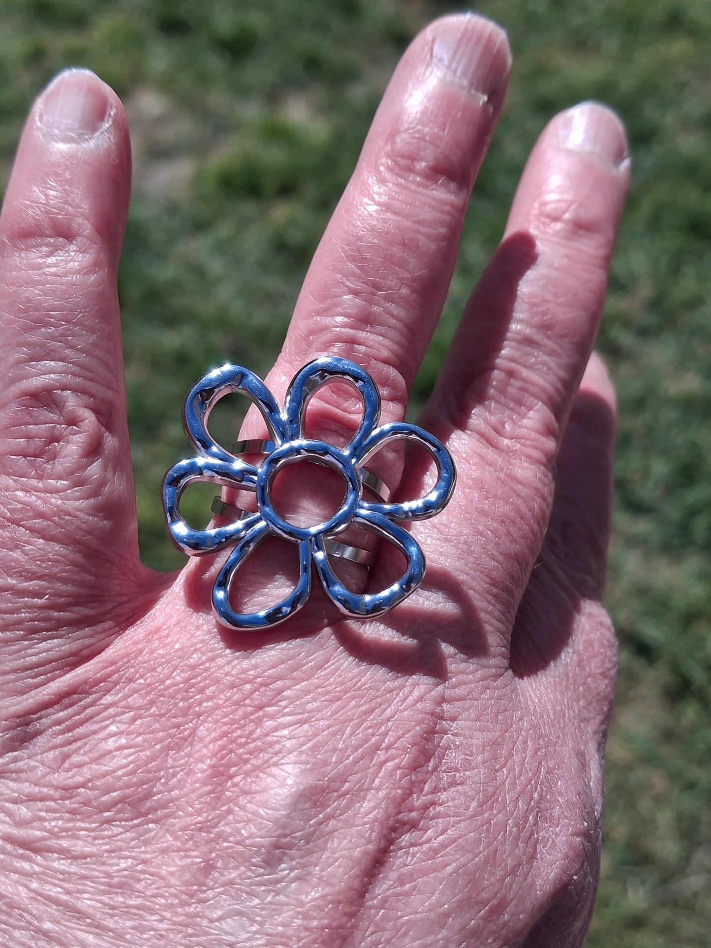 Bague grande fleur acier inoxydable stainless steel 316 réglable ajustable