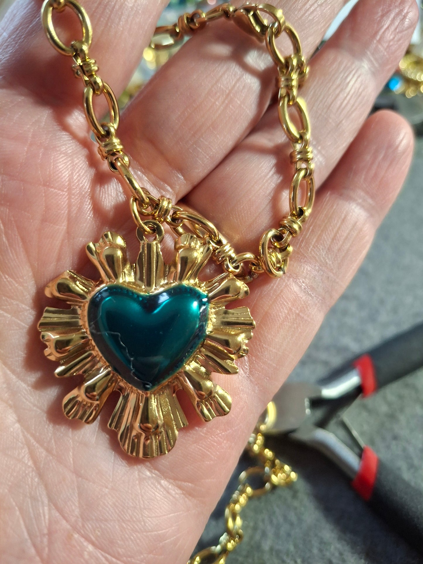 Bracelet chaîne maille gourmette stainless steel 316 ,grand cœur rétro stainless steel 316 sur mesure