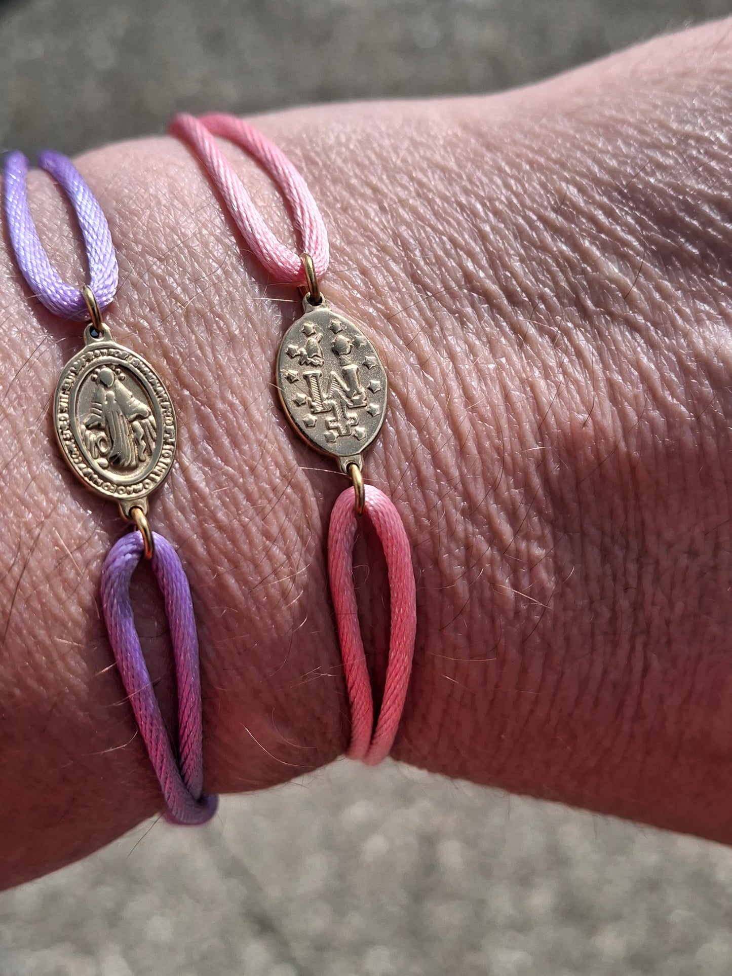 Adjustable cord bracelet, handmade, miraculous Virgin Mary, 316 stainless steel.