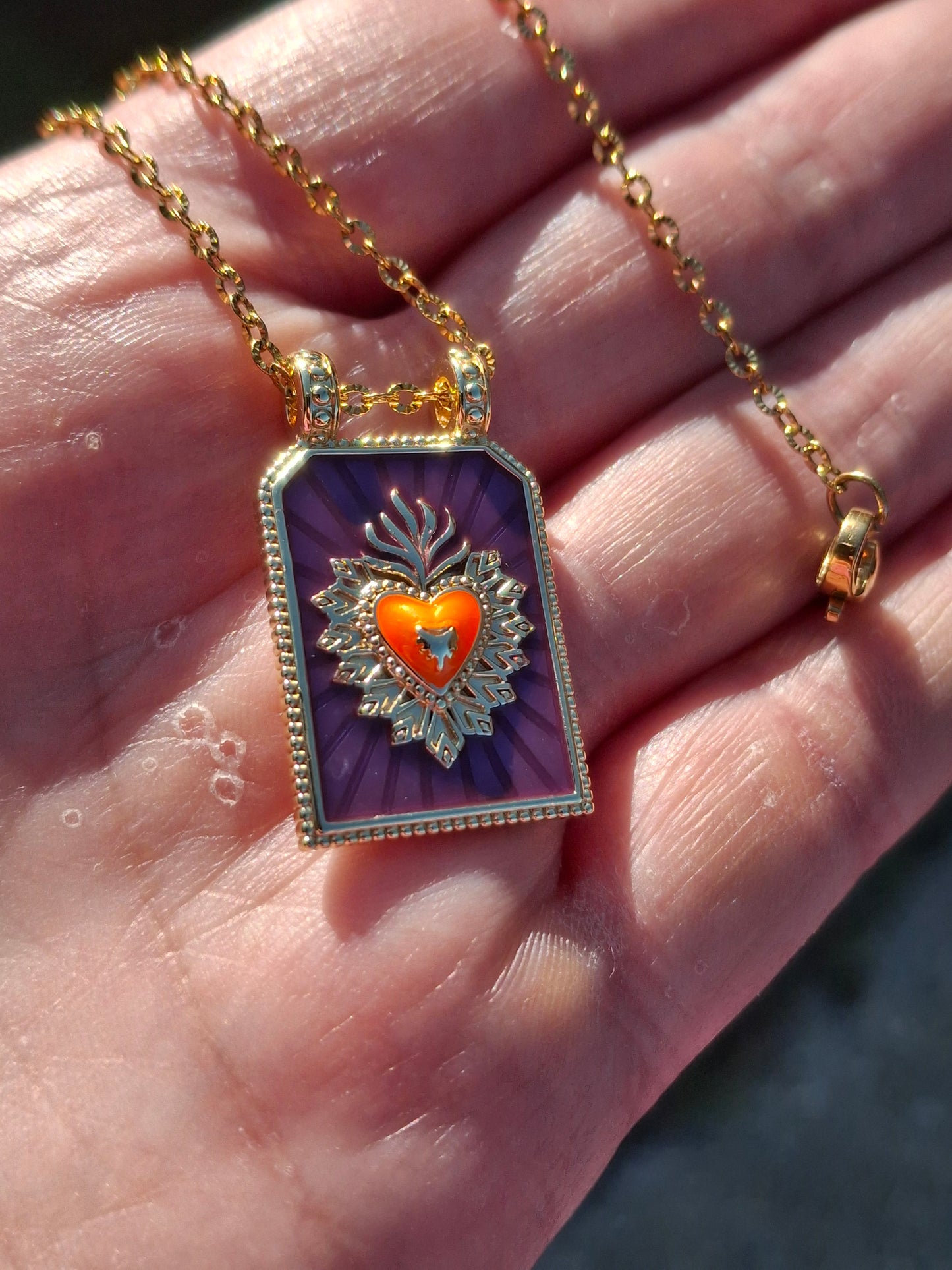 Collier chaîne dorée acier inoxydable stainless steel 316, carte de tarot, talisman, œil de Turquie