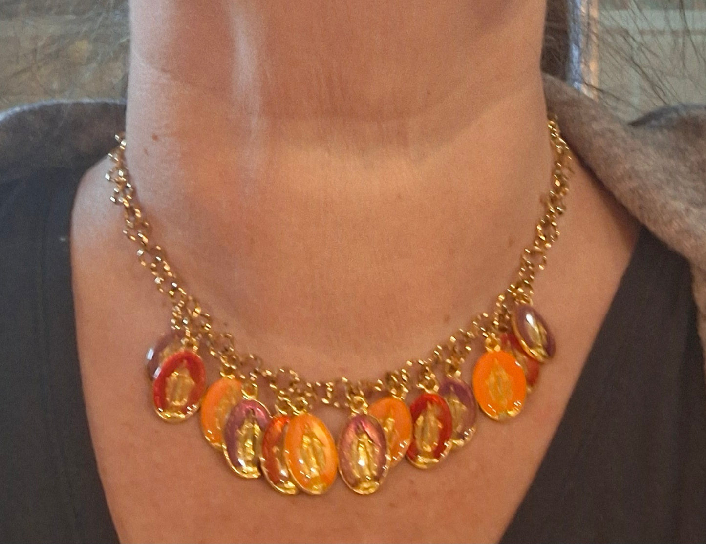 Stainless steel 316 chain necklace with Madonna charms