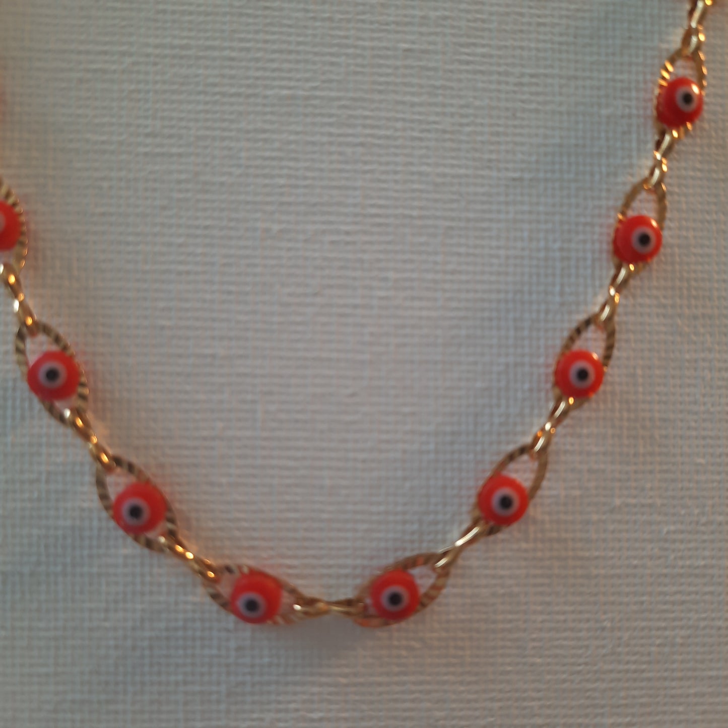 Collier chaîne dorée acier inoxydable stainless steel et perles evil eye, œil de Turquie rouge ajustable réglable