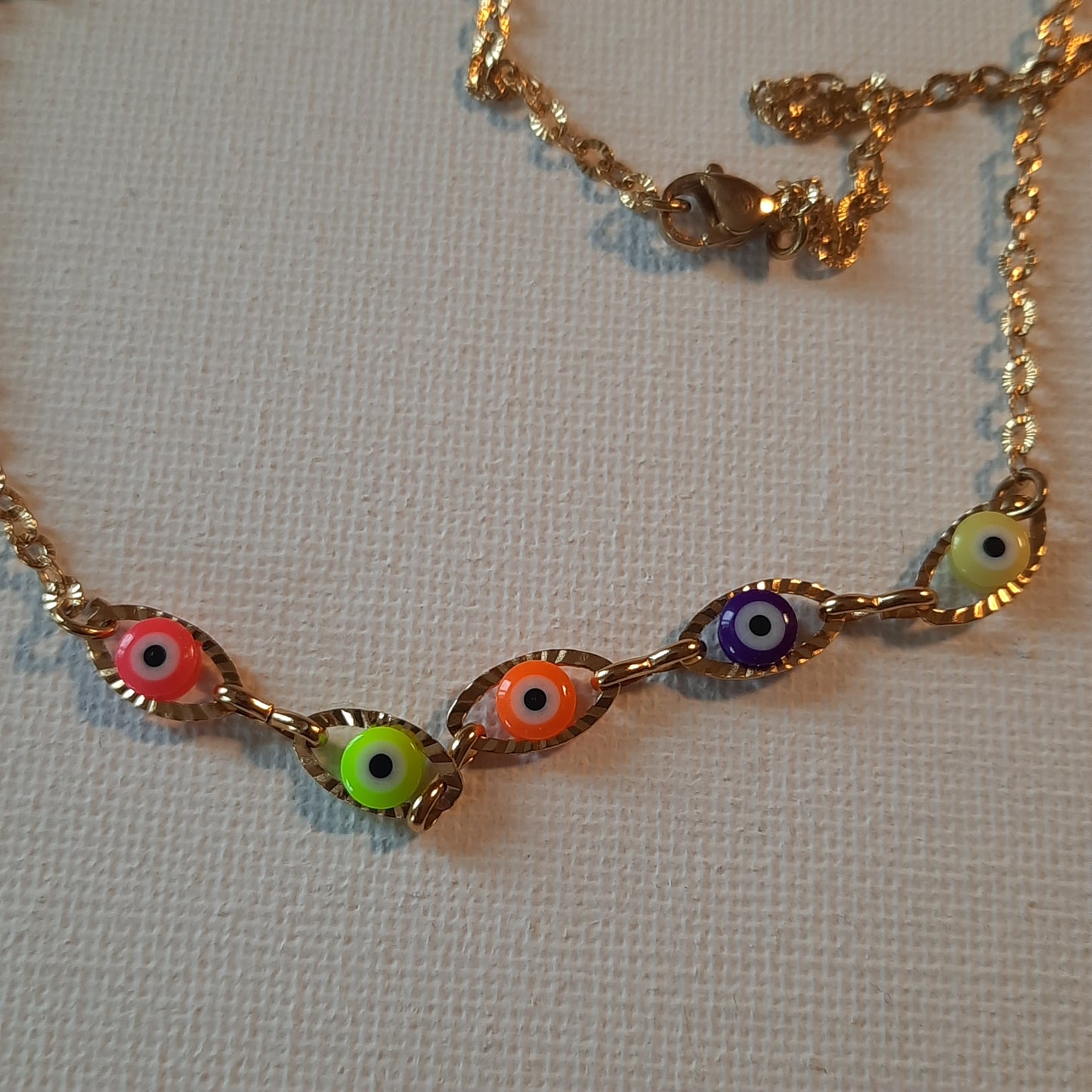 Collier steinless steel perles evil eye stainless steel handemade sur mesure