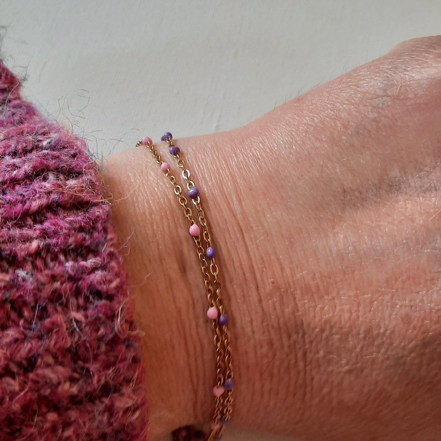 Ensemble de 2 bracelets stainless steel 316 ,rose clair et parme sur mesure handemade