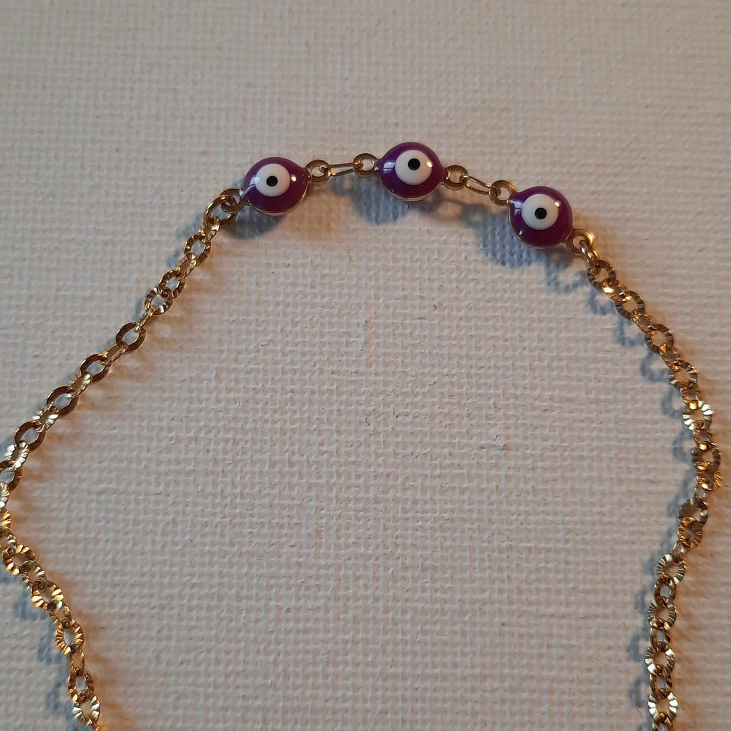 Bracelet de cheville chaîne or stainless steel striée 316 et perles stainless steel evil eye sur  mesure handemade