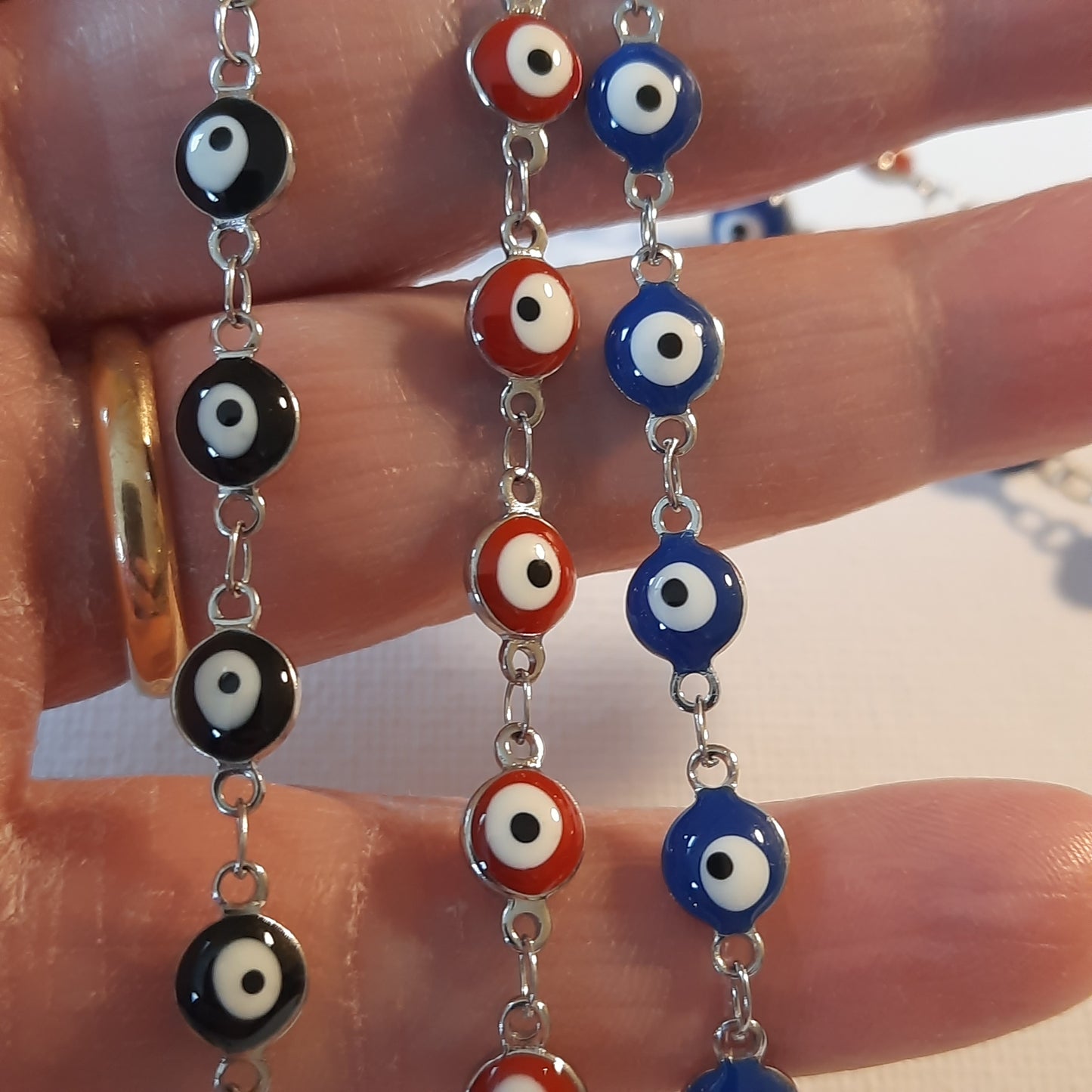 Bracelet de cheville chaîne argentée stainless steel evil eye sur mesure