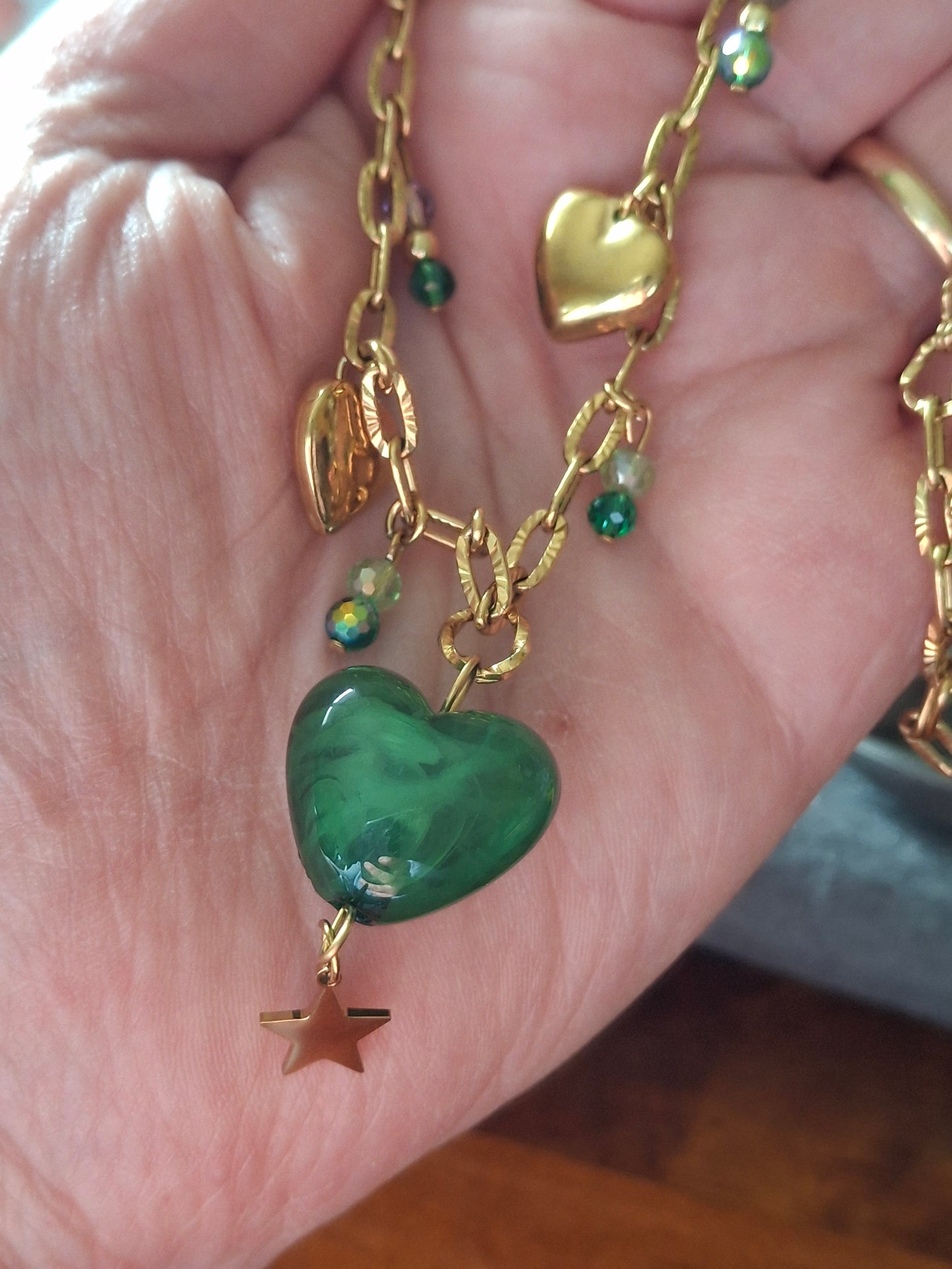 Gold-plated stainless steel chain necklace with 316 handmade charms