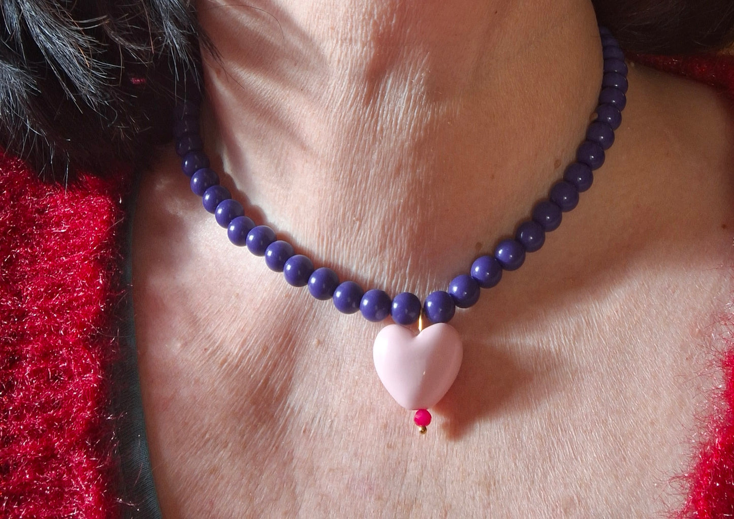 Collier perles acrylique et coeur handmade