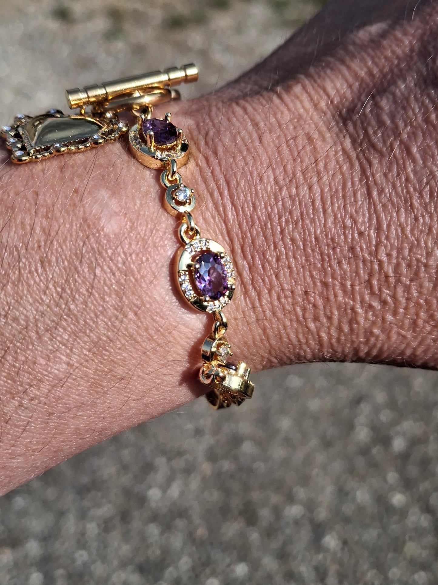 Bracelet chaîne maille gourmette acier inoxydable stainless steel sertie cristal, coeur, clé stainless steel 316 serti zirconium fermoir toggle handmade
