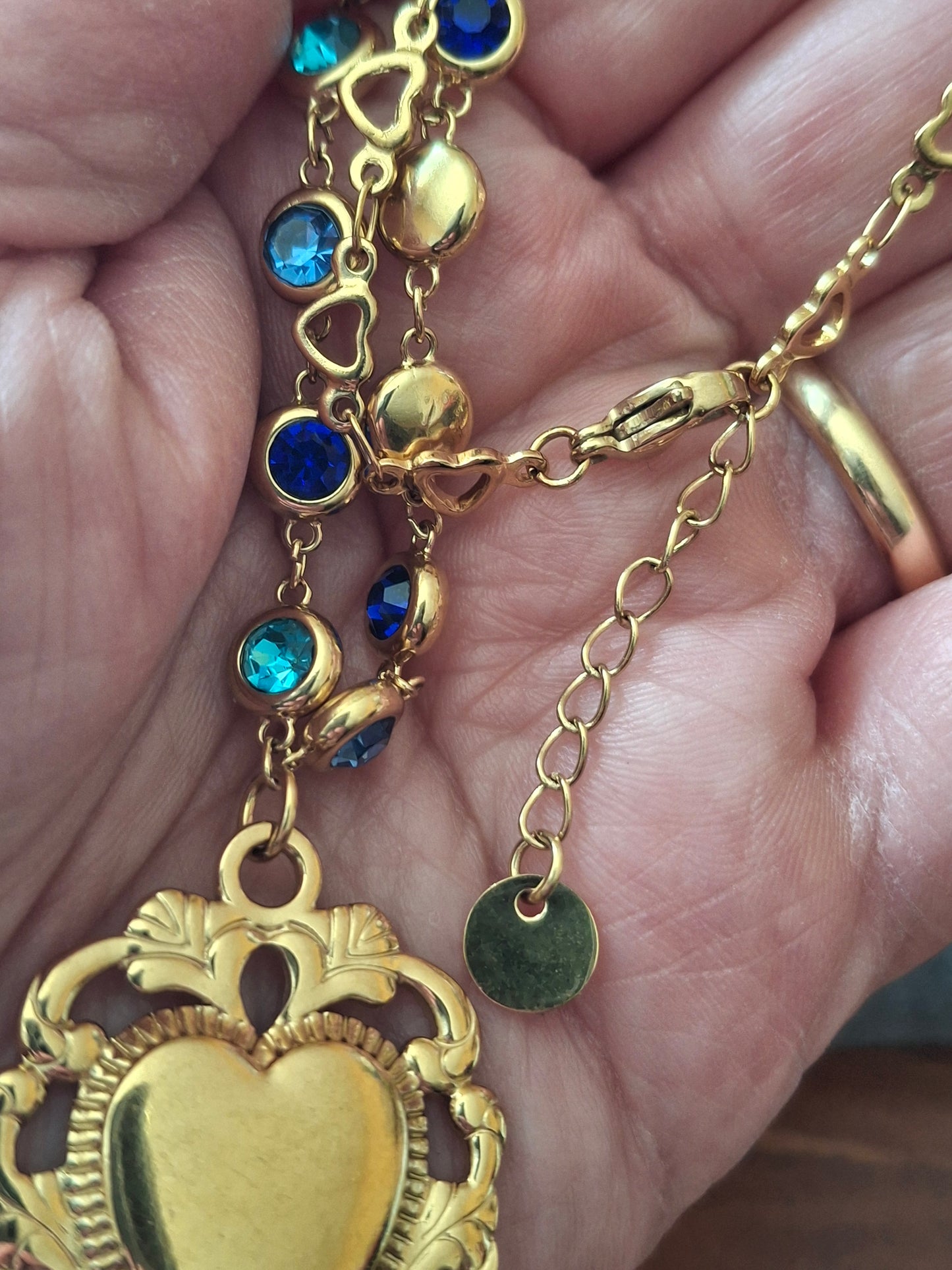 Collier chaîne coeur stainless steel 316 et chaîne stainless steel 316 cristal bleu pendentif coeur stainless steel 316 handmade
