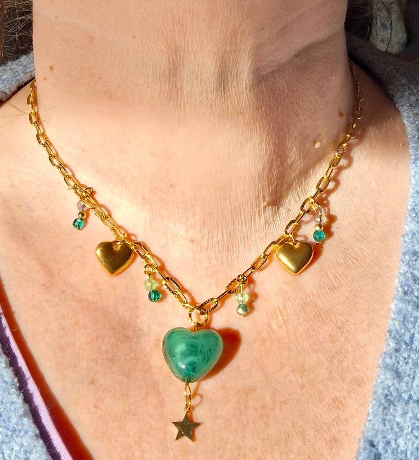 Gold-plated stainless steel chain necklace with 316 handmade charms