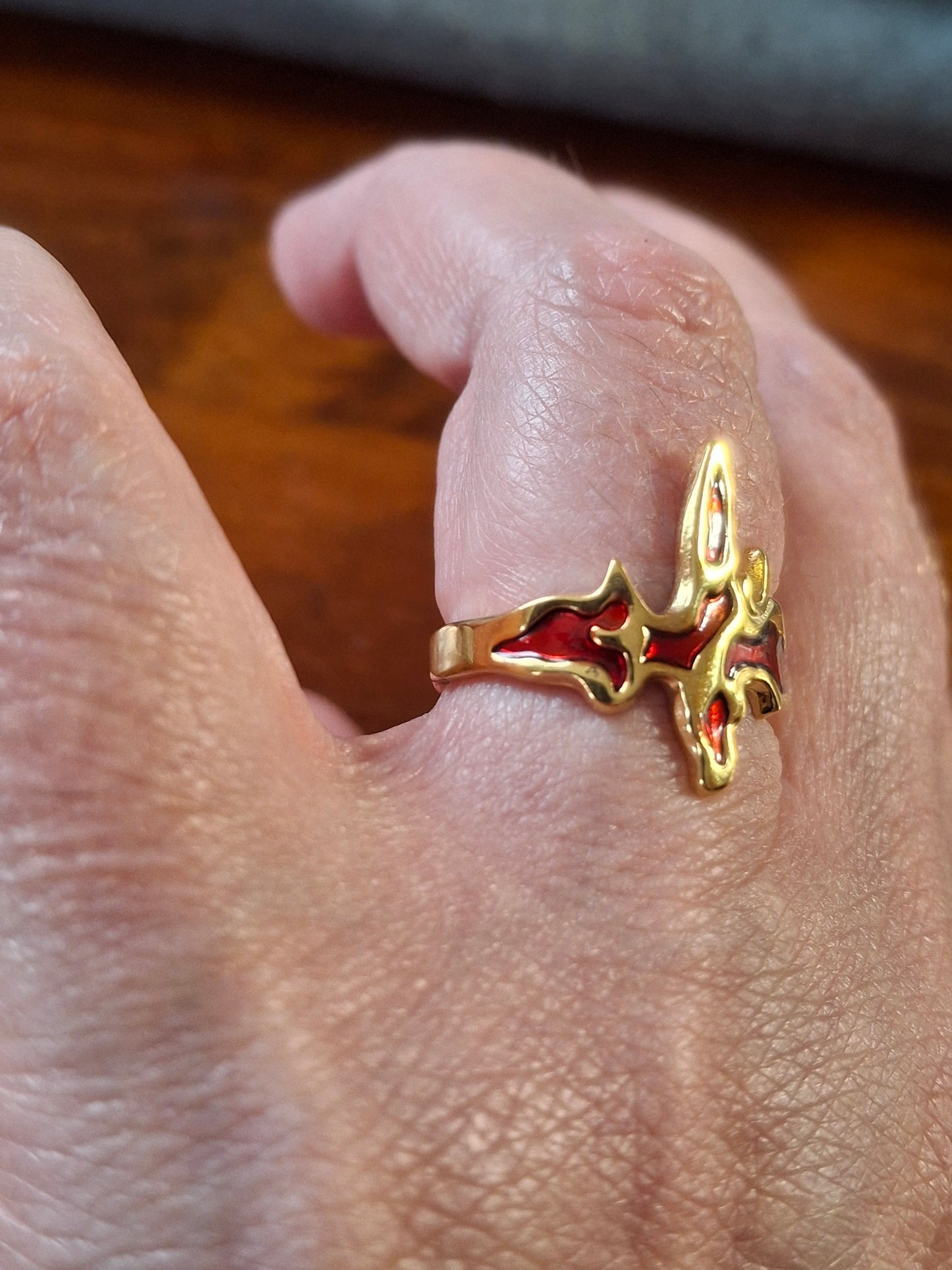 Ring aus Edelstahl 316 mit roter Emaille-Beschichtung, verstellbar.