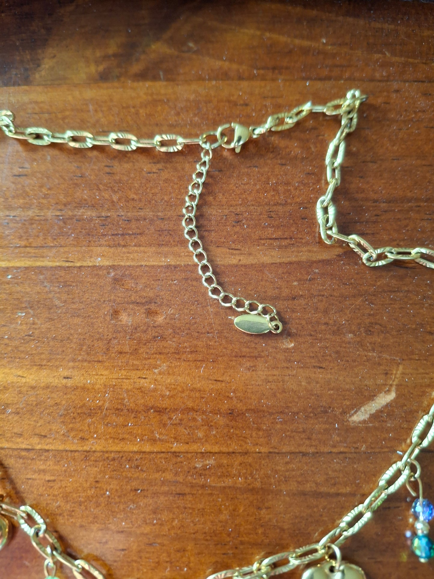 Gold-plated stainless steel chain necklace with 316 handmade charms