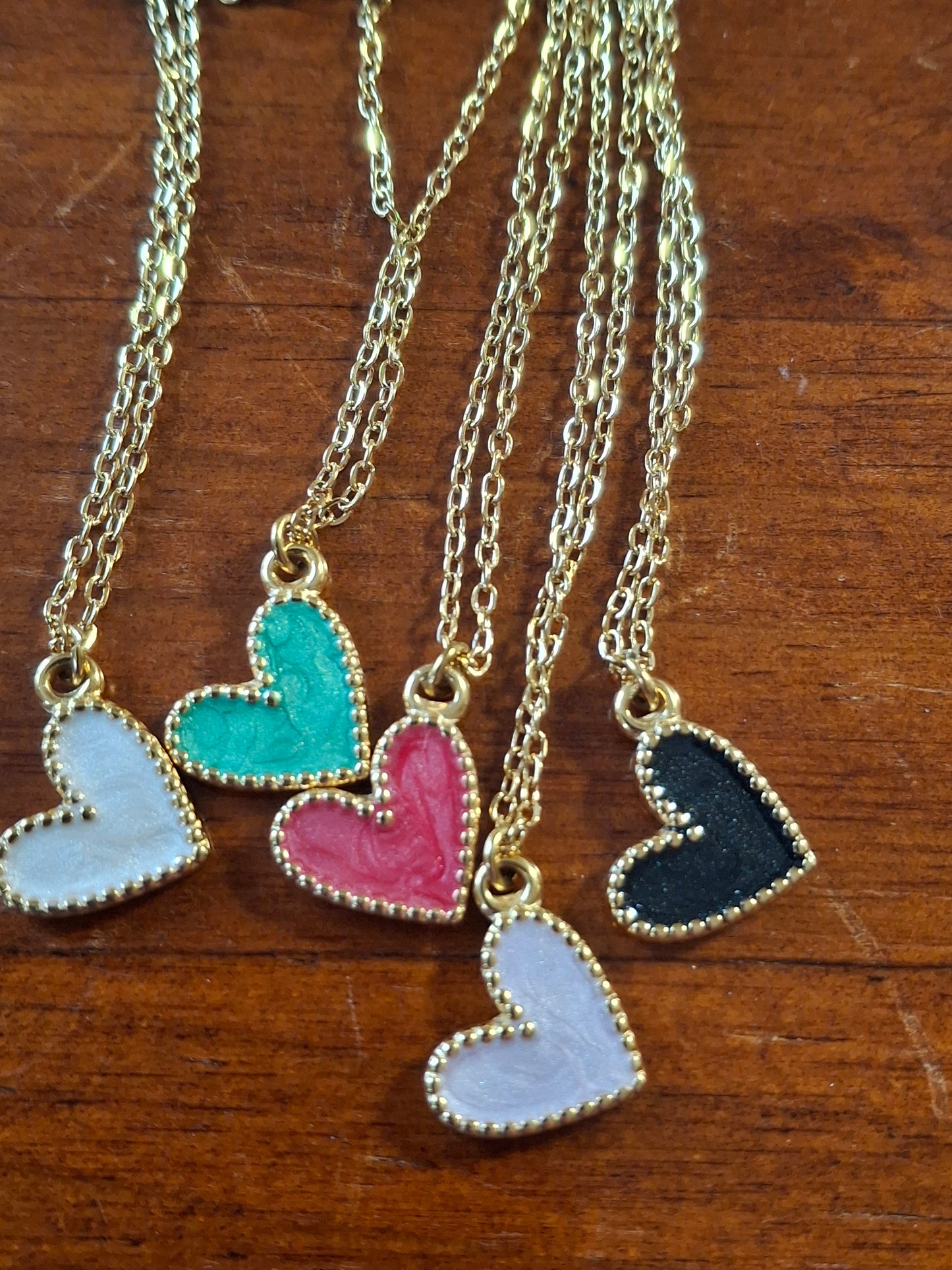 Collier chaîne dorée acier inoxydable stainless steel 316 ,coeur stainless steel 316 et email