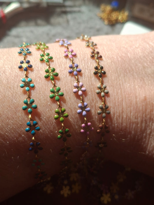 Bracelet chaîne maille fleur stainless steel et email coloré uniquement sur mesure