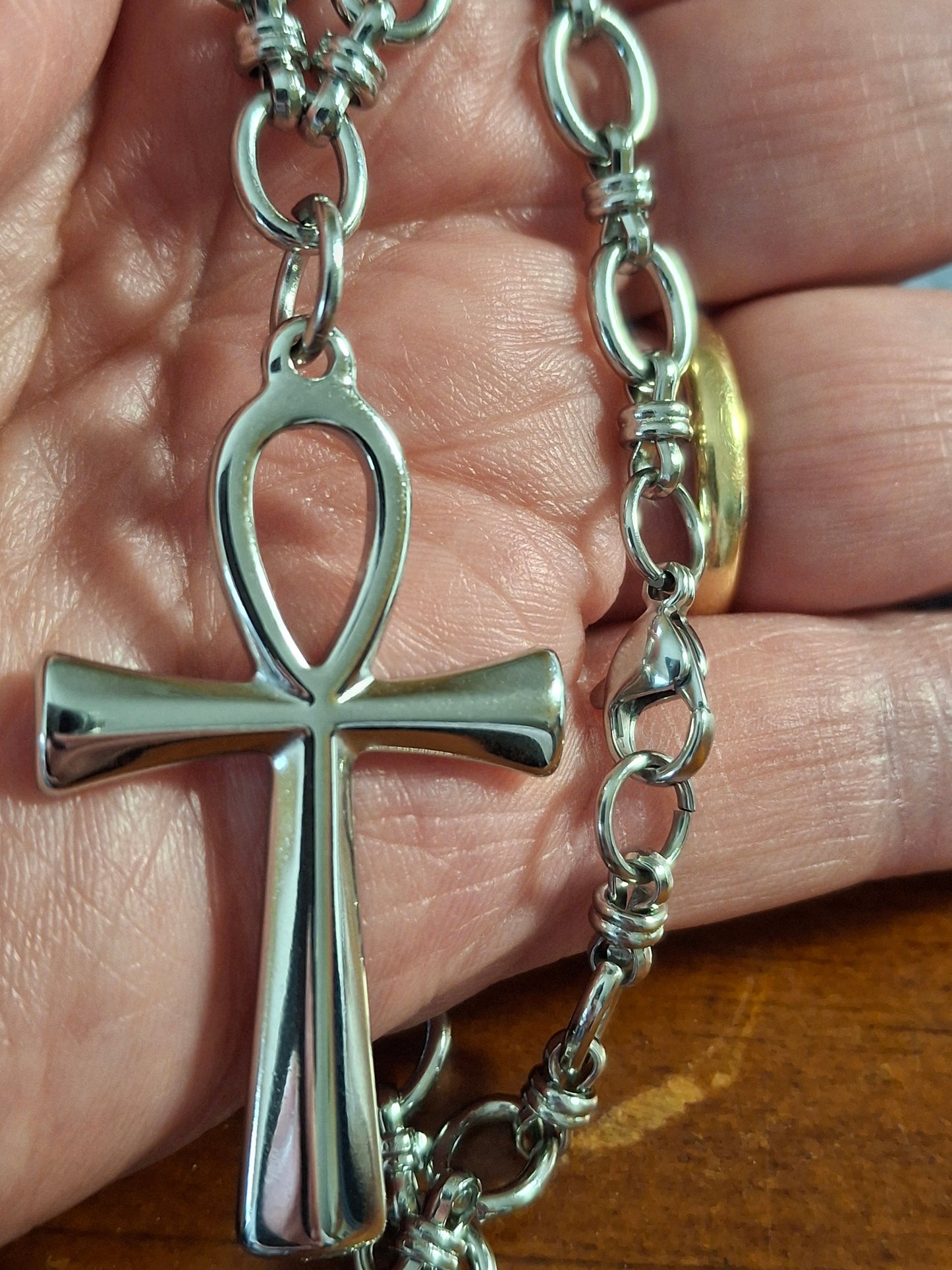 Collier très belle chaîne acier inoxydable stainless steel 316 ,croix ANKH stainless steel 316