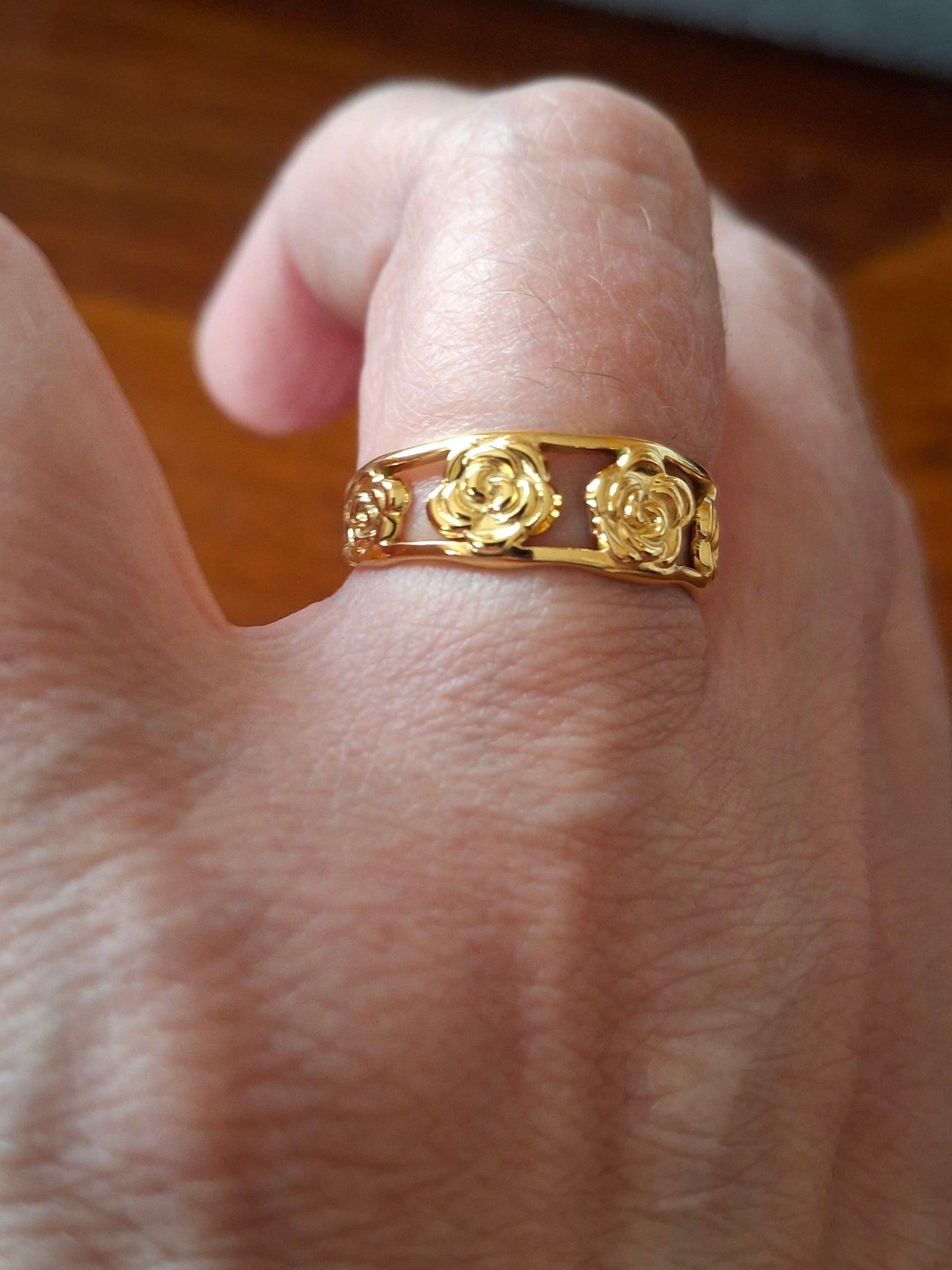 Bague acier inoxydable stainless steel 316 ,motif fleurs réglable ajustable