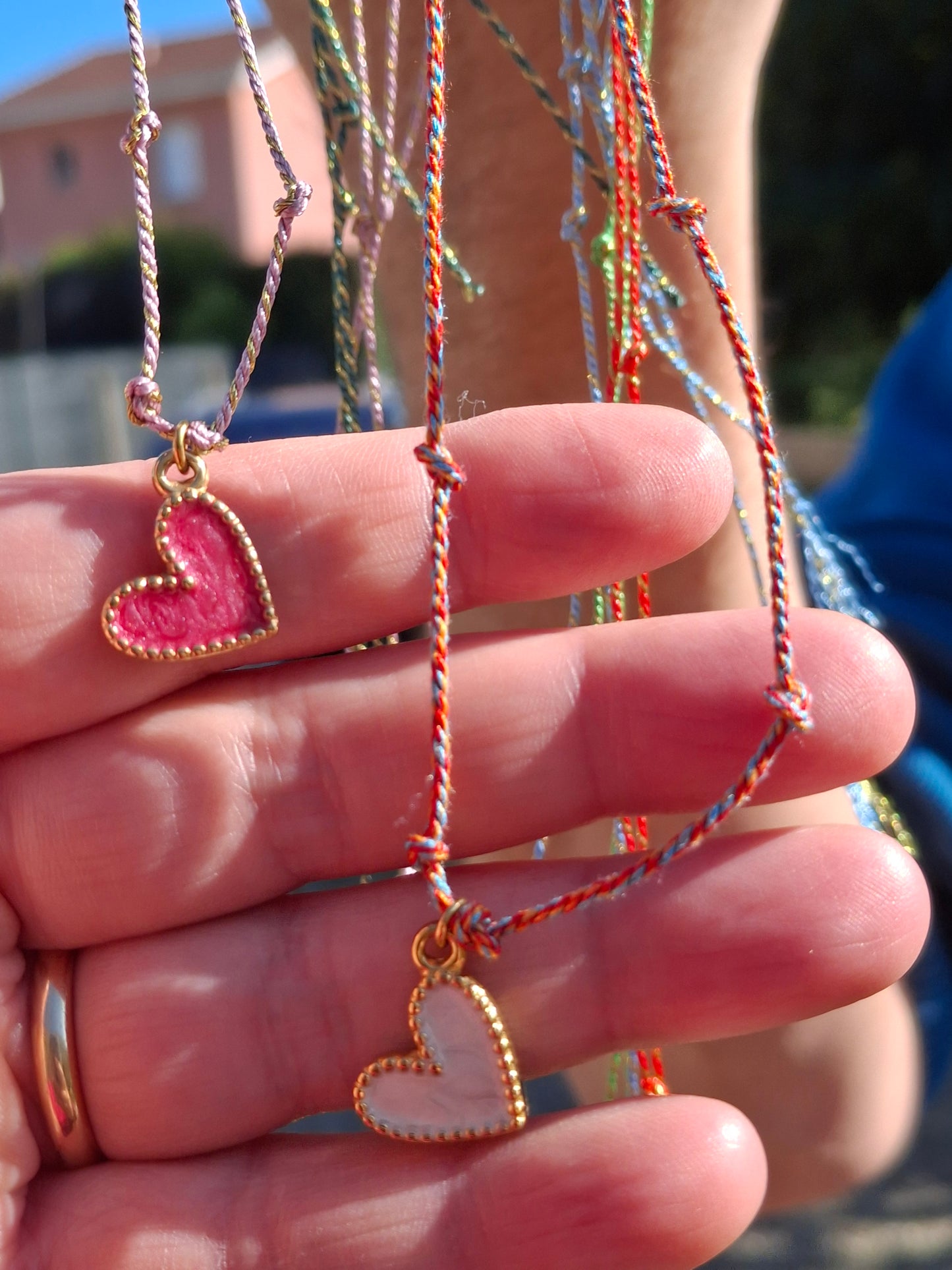 Collier cordon tressé fin pendentif coeur cadeau handmade