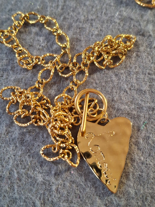 Collier chaîne acier inoxydable stainless steel grand pendentif coeur stainless steel et grand fermoir toggle