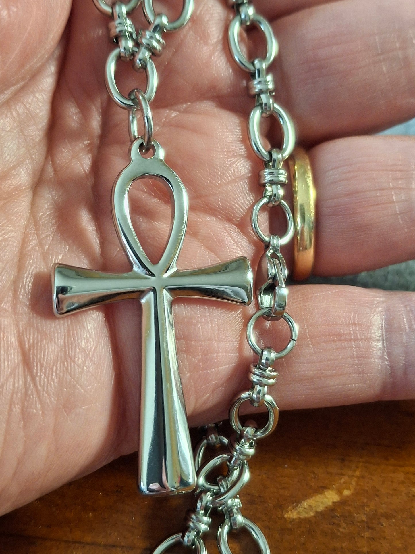 Collier très belle chaîne acier inoxydable stainless steel 316 ,croix ANKH stainless steel 316