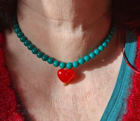 Collier perles acrylique et coeur handmade