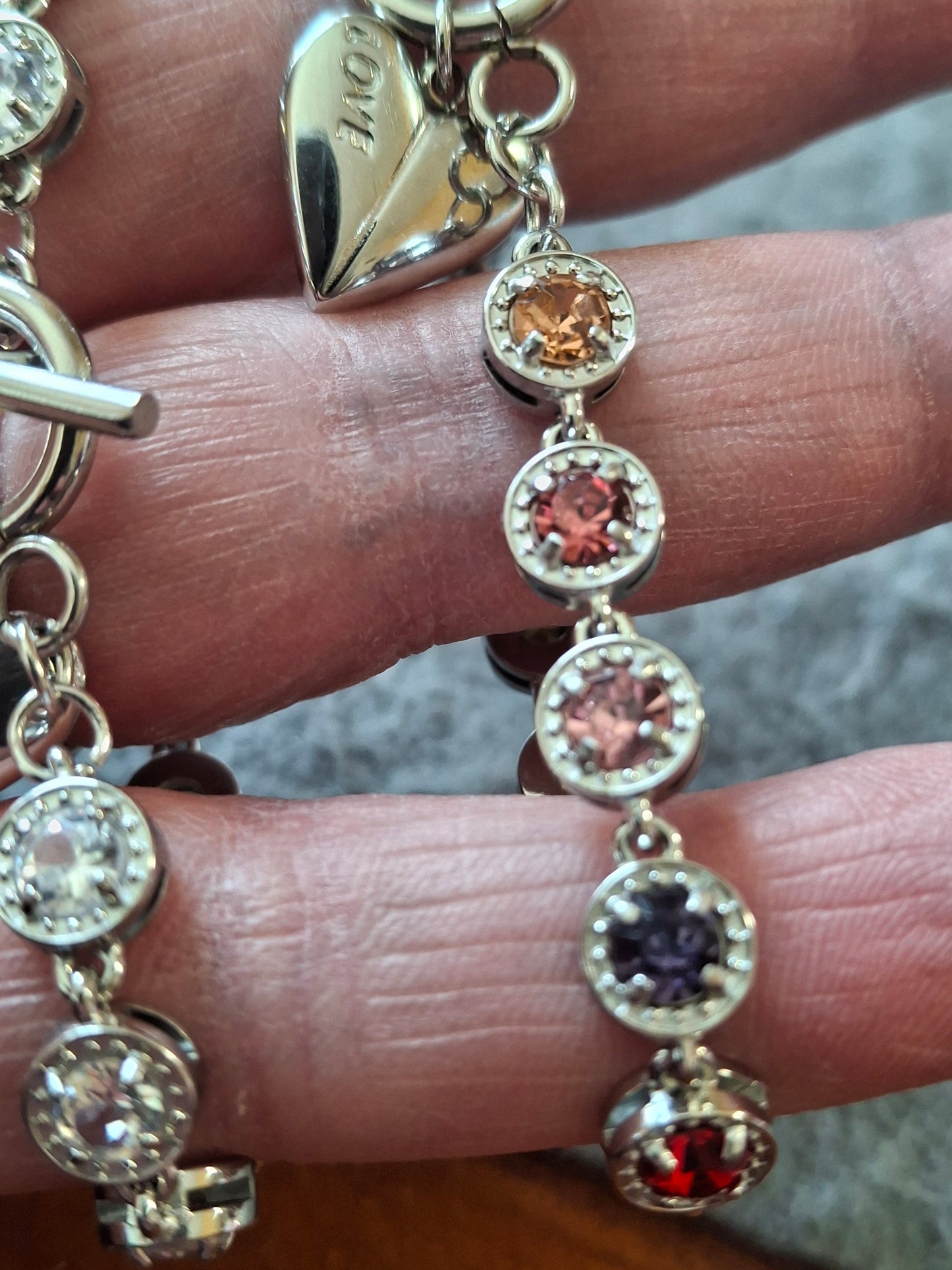 Armband sehr schöne Gliederkette, silberfarben, Edelstahl 316, mit Kristall besetzt, handgefertigt, Knebelverschluss und Herzanhänger Edelstahl 316