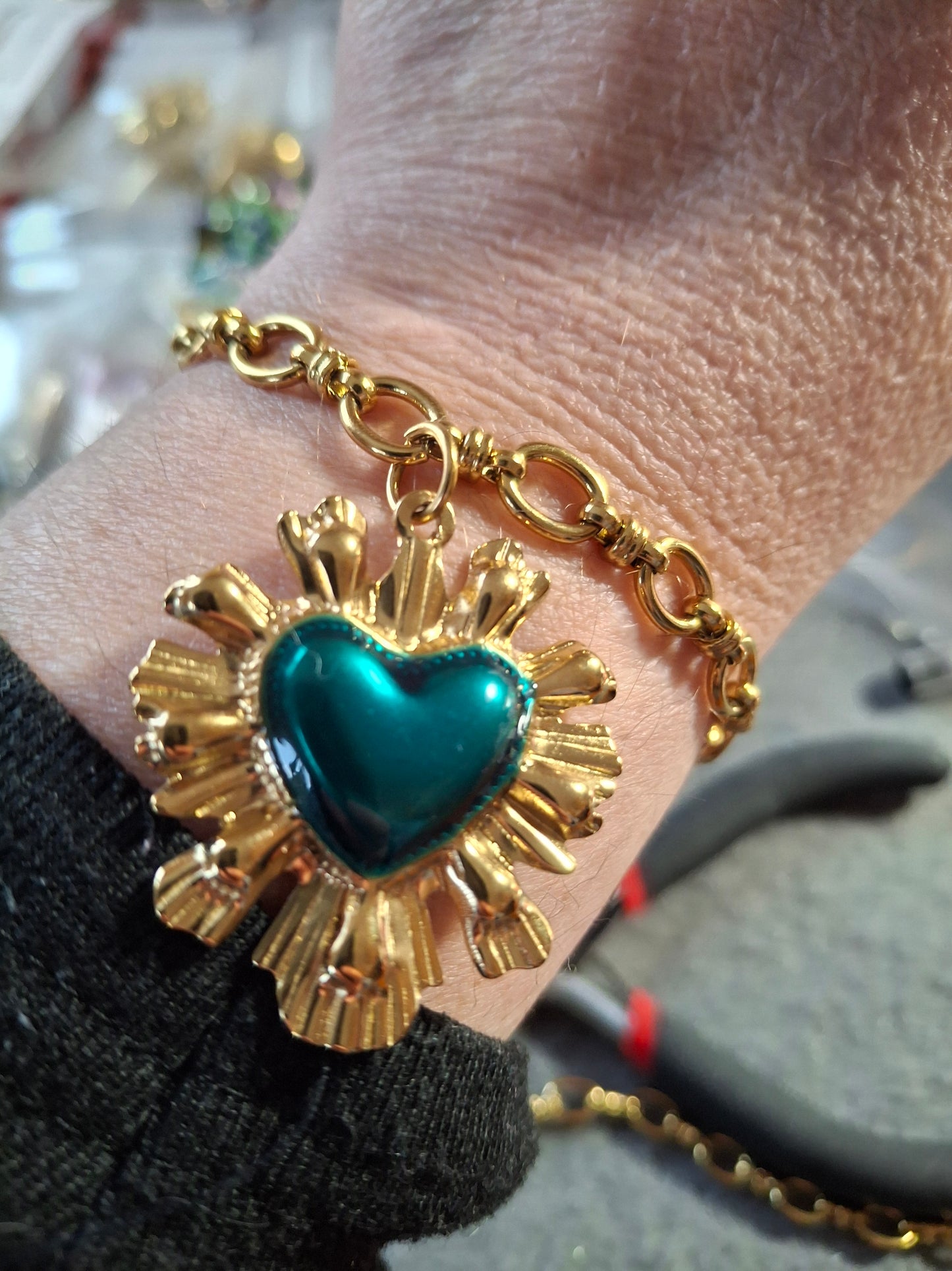 Bracelet chaîne maille gourmette stainless steel 316 ,grand cœur rétro stainless steel 316 sur mesure