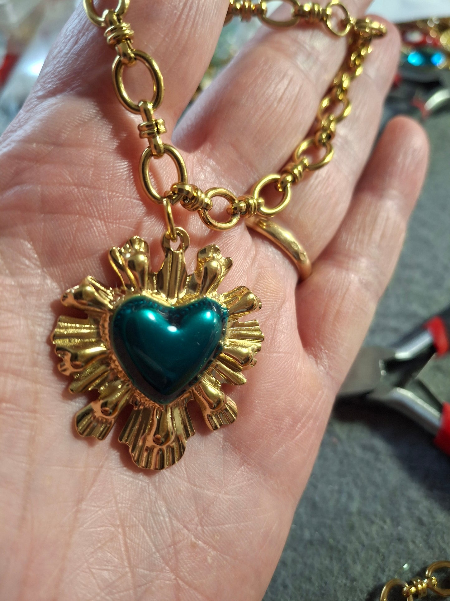 Bracelet chaîne maille gourmette stainless steel 316 ,grand cœur rétro stainless steel 316 sur mesure