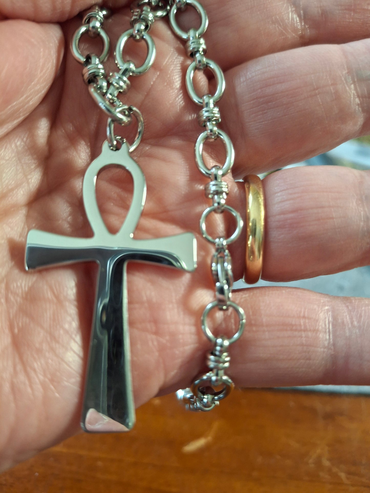Collier très belle chaîne acier inoxydable stainless steel 316 ,croix ANKH stainless steel 316