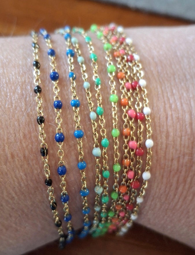 Bracelet chaîne acier inoxydable stainless steel 316 et perles en email coloré sur mesure