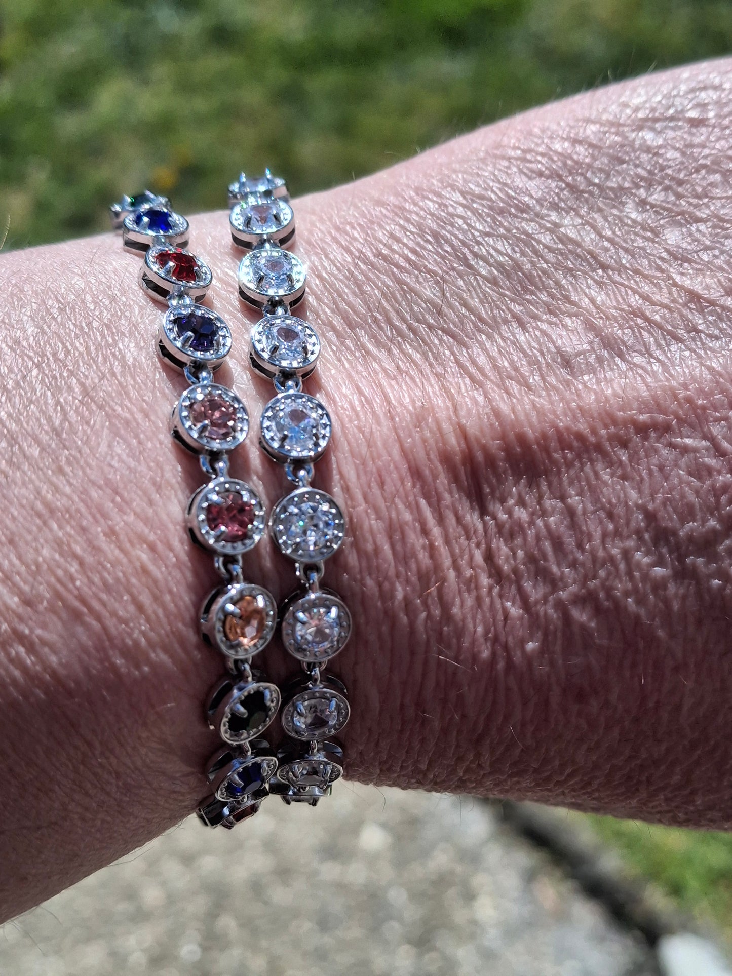Armband sehr schöne Gliederkette, silberfarben, Edelstahl 316, mit Kristall besetzt, handgefertigt, Knebelverschluss und Herzanhänger Edelstahl 316