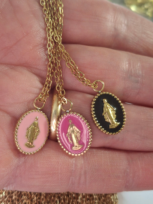 Collier chaîne acier inoxydable stainless steel 316 pendentif madone stainless steel 316 plaqué or