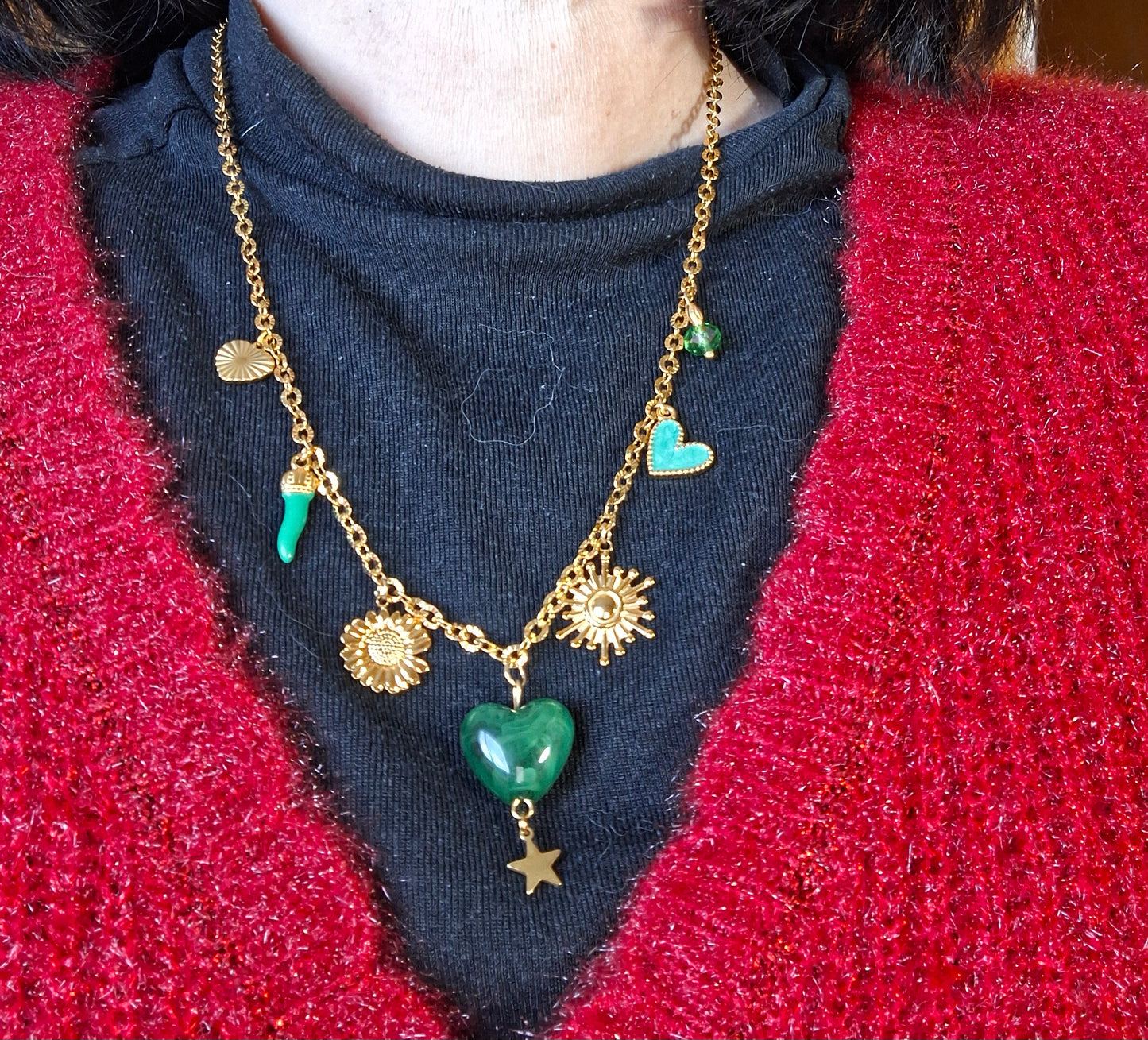 Collier chaîne dorée acier inoxydable stainless steel 316 et breloques handmade sur mesure