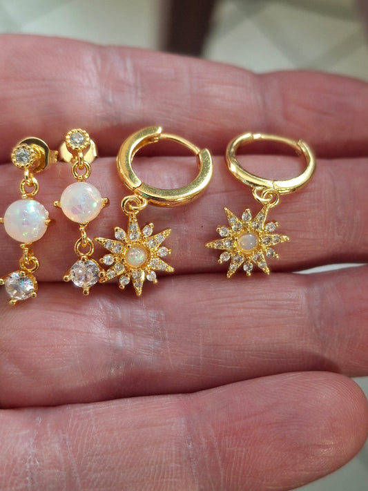 Stainless steel 316 single earrings and stud earrings of very good quality, set with opal and zirconium, sold as a pair