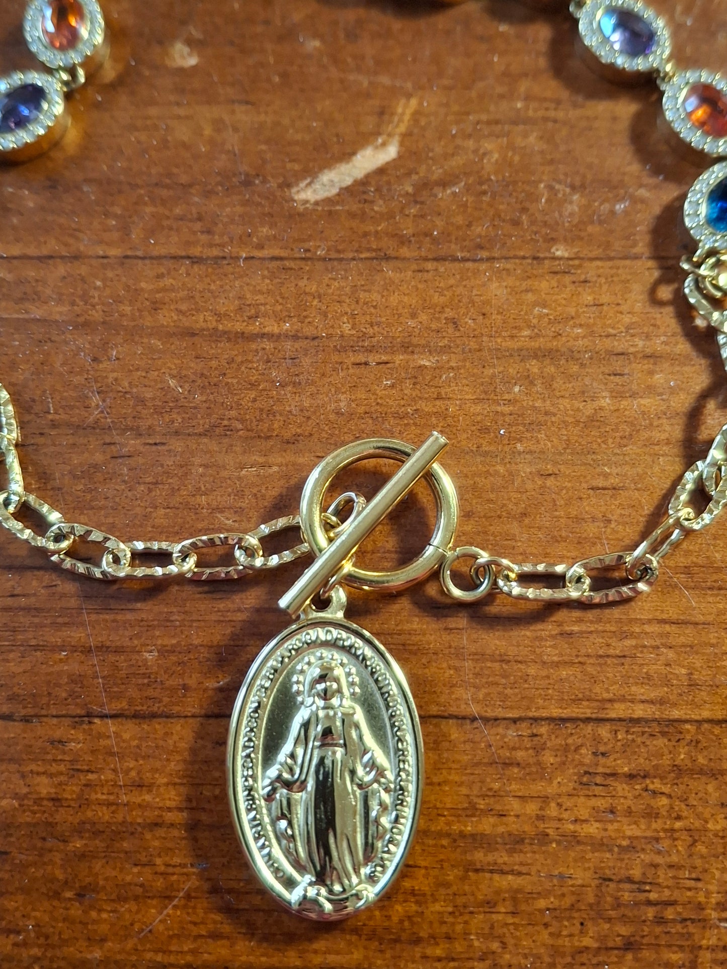 Armband Kette Edelstahl 316 von höchster Qualität, Kristall mit Zirkonia besetzt, Madonnenanhänger Edelstahl 316, handgefertigt, nur auf Maß
