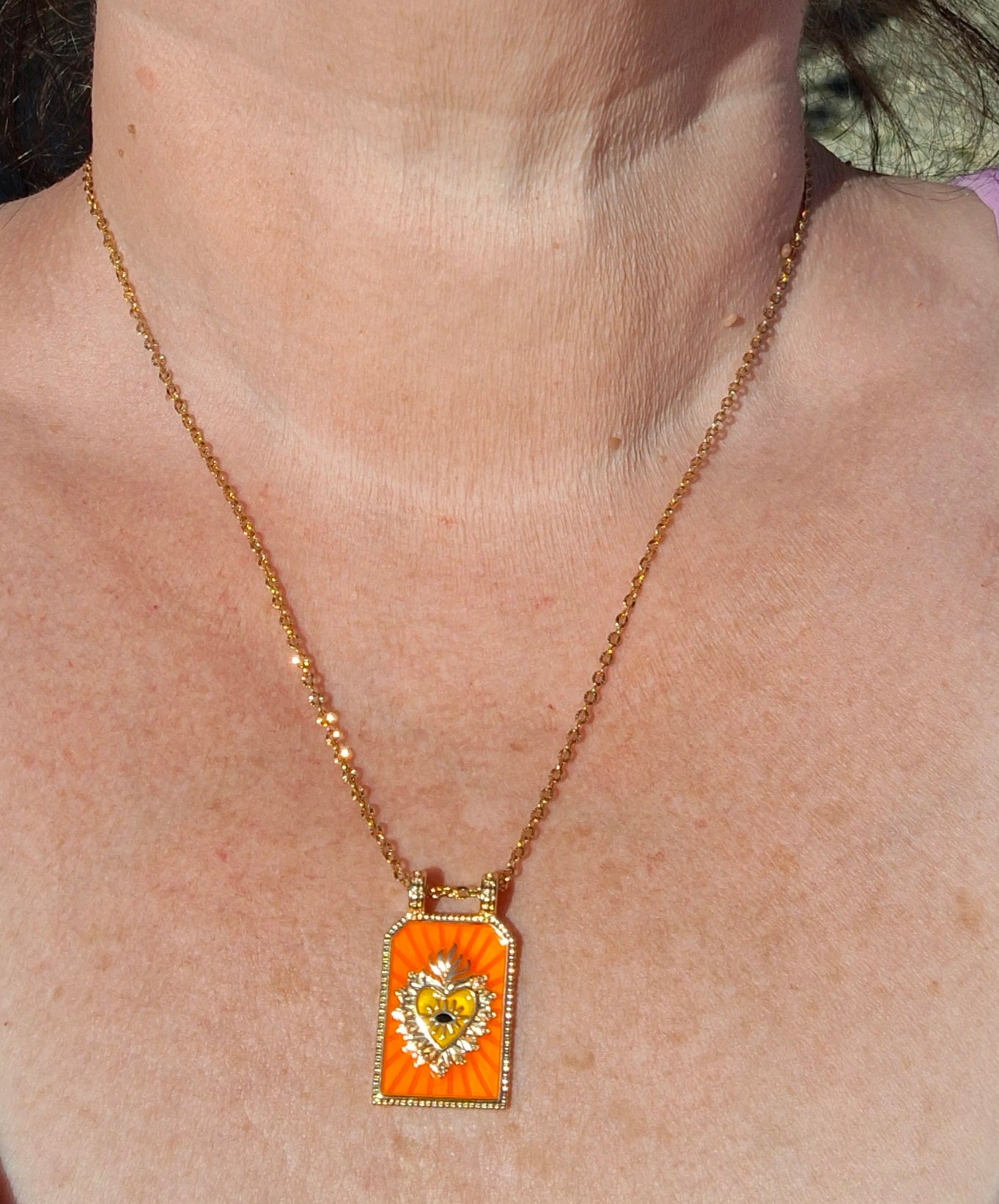 Collier chaîne dorée acier inoxydable stainless steel 316, carte de tarot, talisman, œil de Turquie