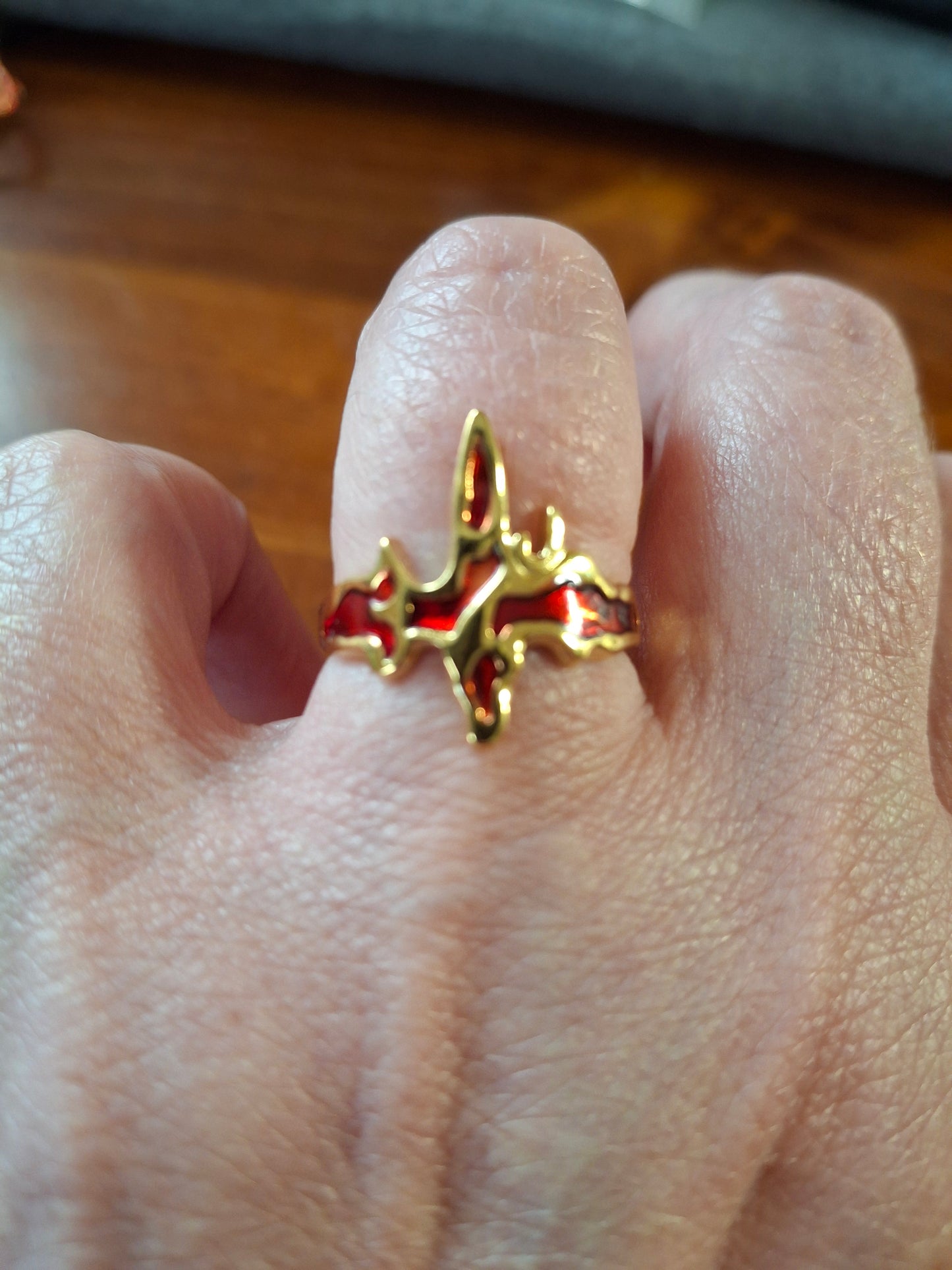 Ring aus Edelstahl 316 mit roter Emaille-Beschichtung, verstellbar.