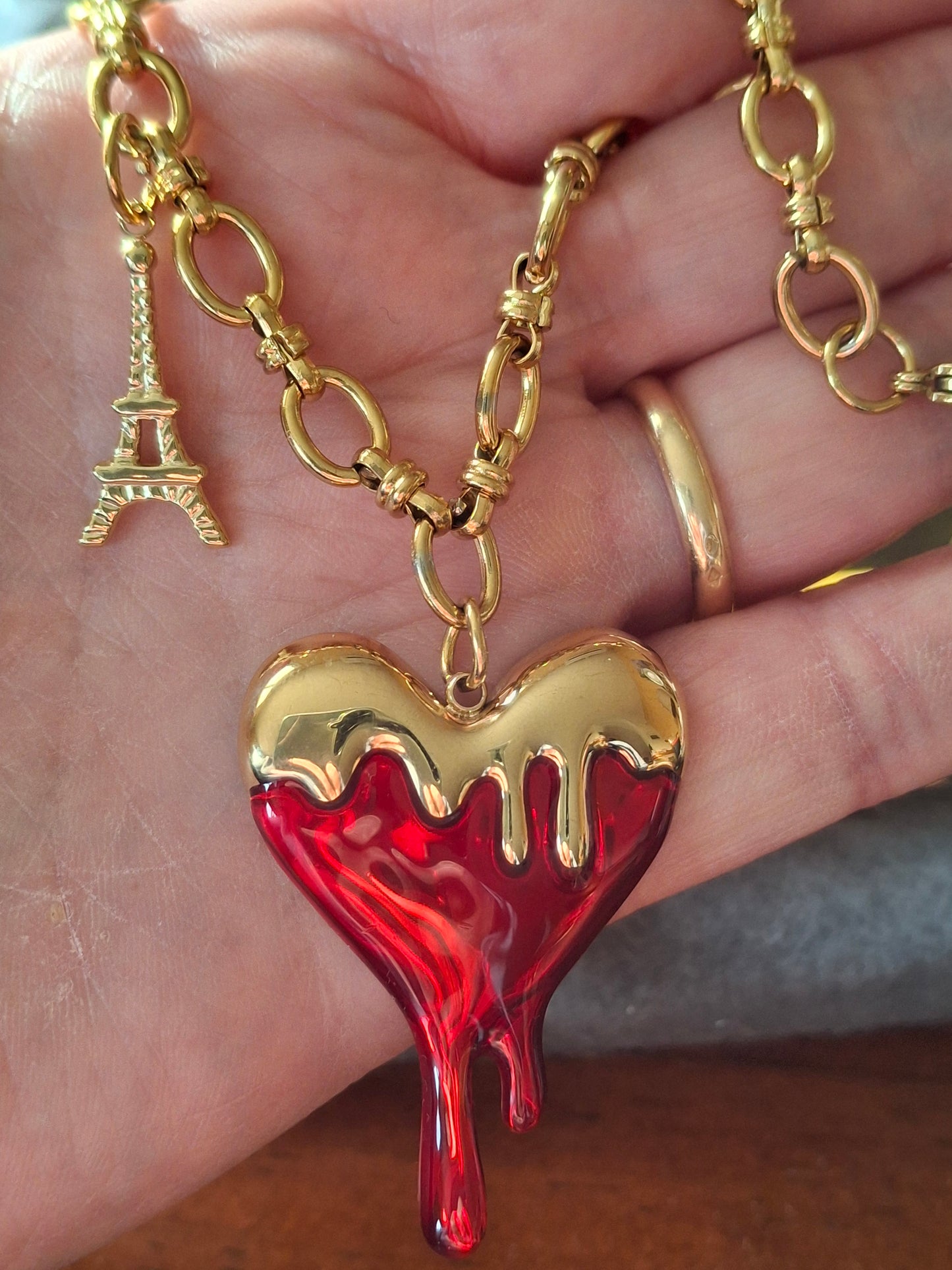 Verstellbare Edelstahl-316-Panzerkette mit Herz- und Eiffelturm-Anhängern