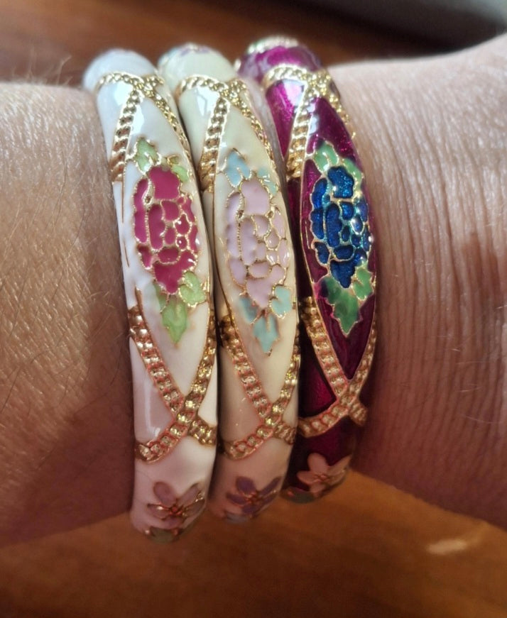 Jonc rigide vintage email cloisonné bohème