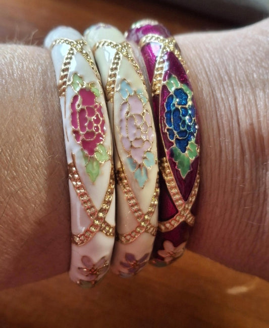 Jonc rigide vintage email cloisonné bohème