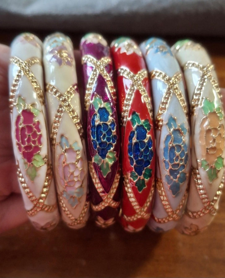 Jonc rigide vintage email cloisonné bohème