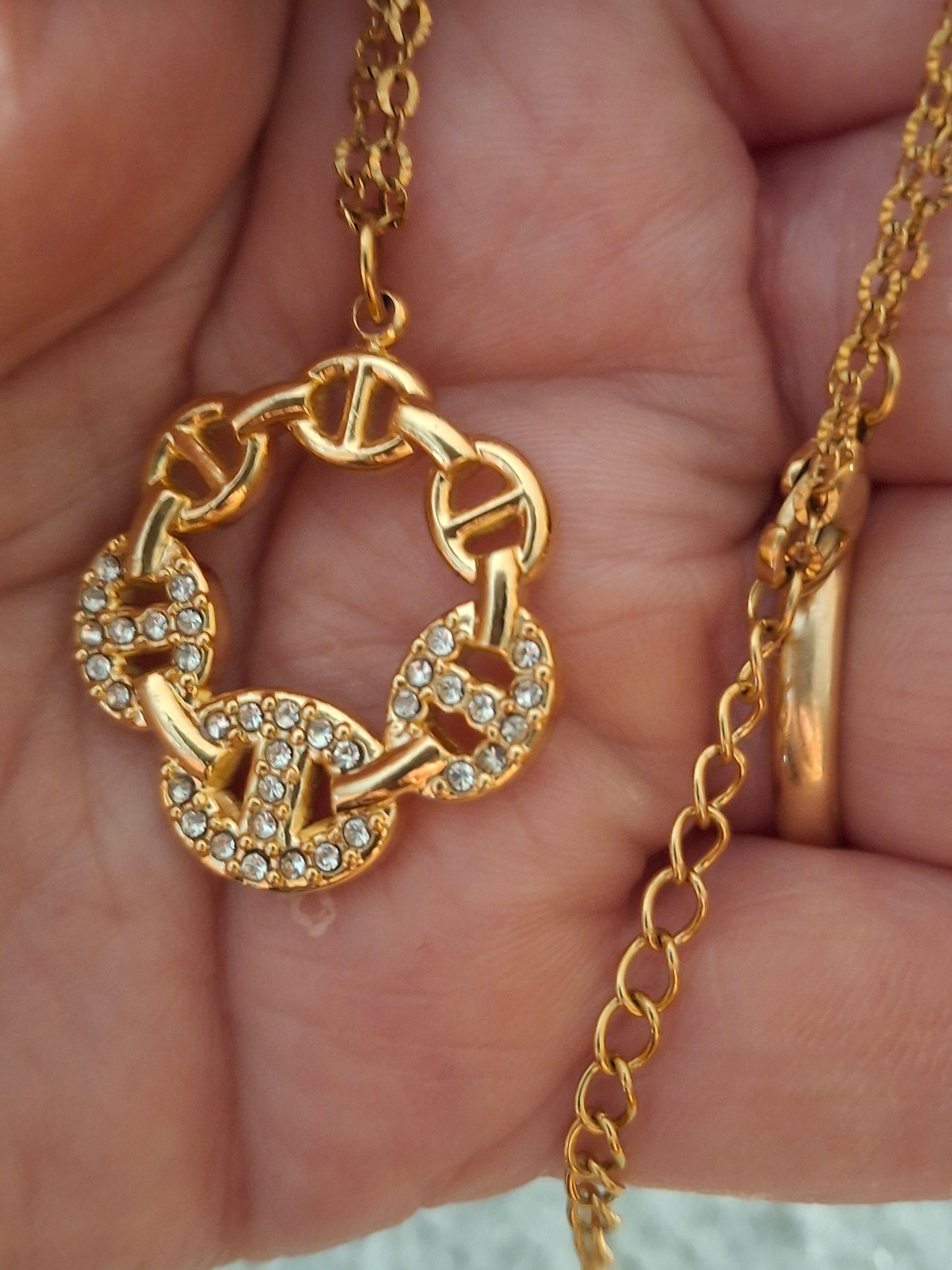 Collier chaîne dorée acier inoxydable stainless steel 316 ,pendentif maille marine serti zirconium stainless steel 316