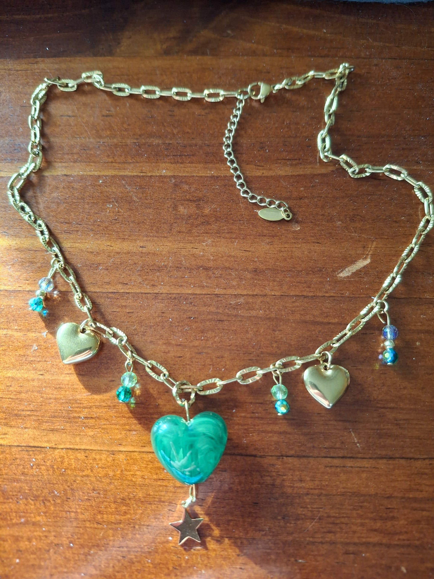 Gold-plated stainless steel chain necklace with 316 handmade charms