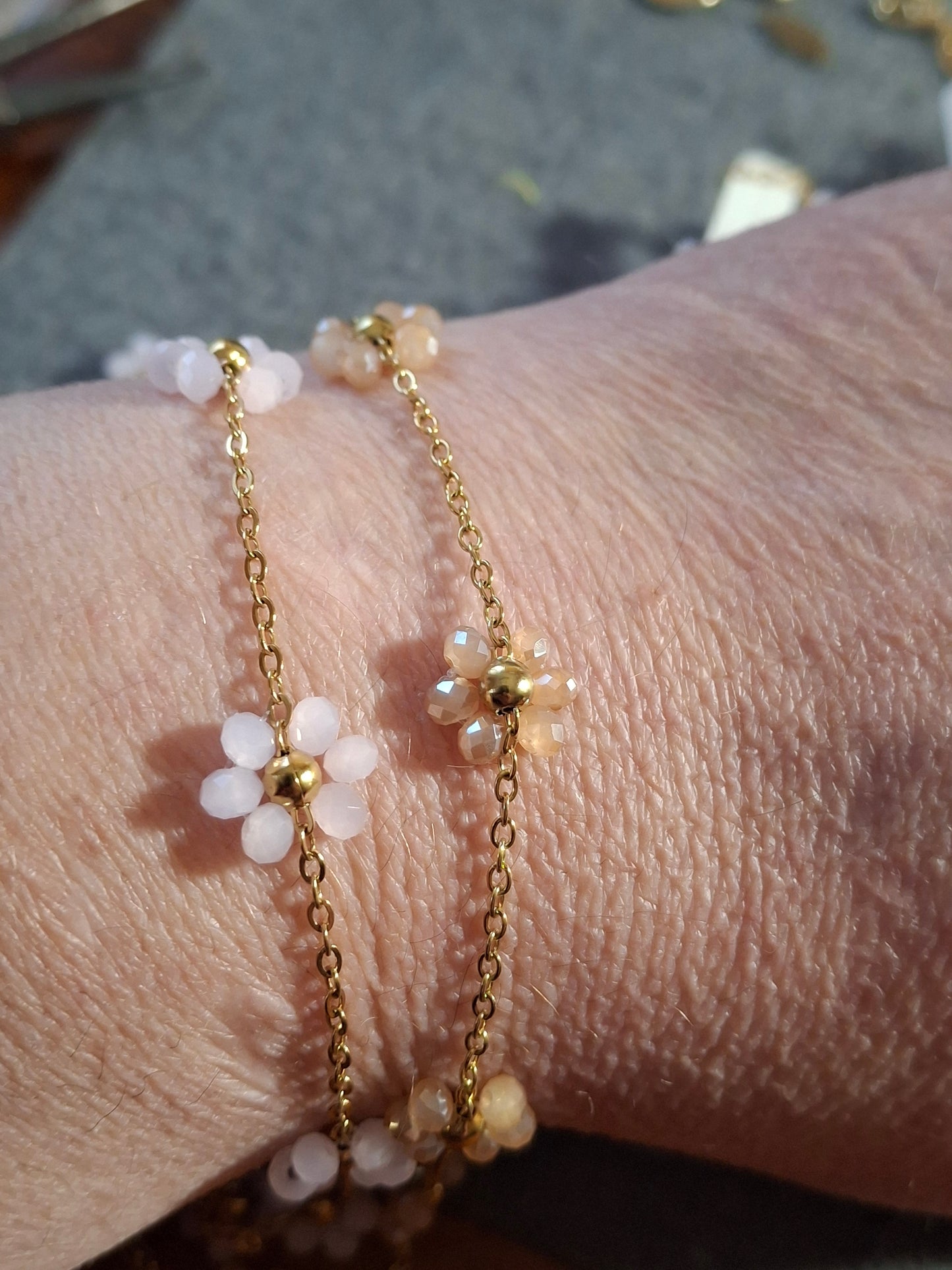 Bracelet chaîne acier inoxydable stainless steel fleurs sur mesure