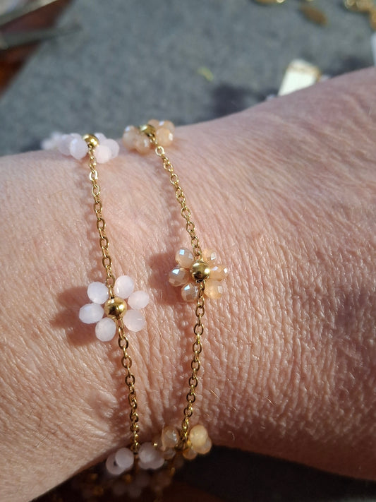 Bracelet chaîne acier inoxydable stainless steel fleurs sur mesure